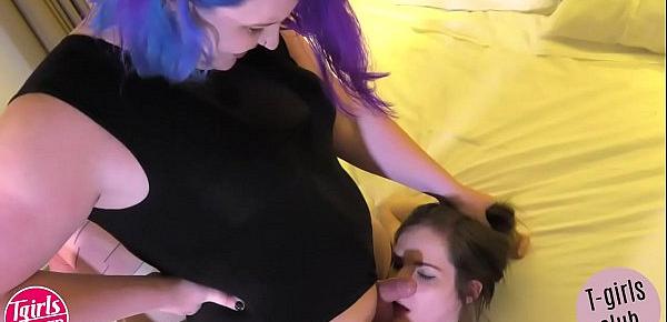  Bbw lesbo pushes her hot trans gf to suck